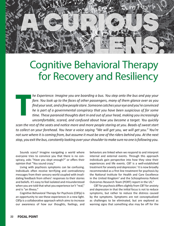 A Curious Lens: Cognitive Behavioral Therapy for Recovery and Resiliency