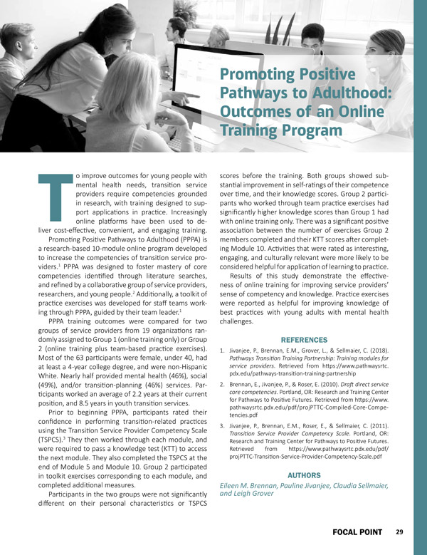 Promoting Positive Pathways to Adulthood: Outcomes of an Online Training Program