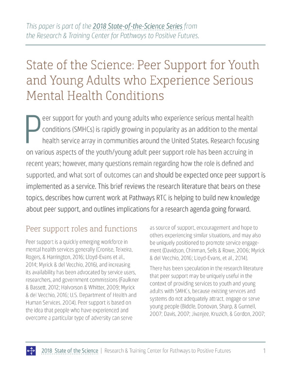 State of the Science 2018: Peer Support for Youth and Young Adults